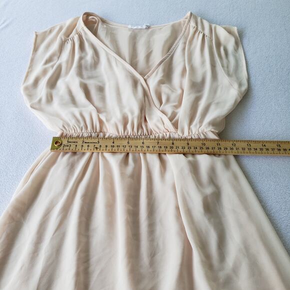 Lush Dress Womens XS Beige Cream Fit & Flare Empire Waist Lightweight V Neck - Picture 8 of 13